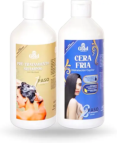 Gold DIAMOND - Kit de Cera Fría (Mediano, 500 mL) - Alisado Brasileño Profesional - Hidratación Capilar para Cabellos Porosos, Maltratados y Tratados por Químicos.  