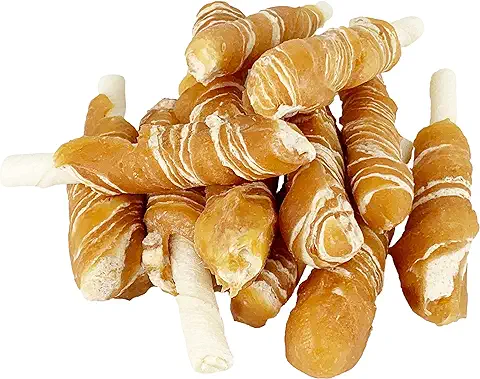 Golosinas Chuches para Perros. Snacks Masticables de Larga Duración para Cachorros Perros Pequeños Medianos y Grandes. Cuero de Vaca, Pollo y Bacalao. Sin Gluten.  