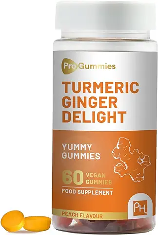 Gomitas de Cúrcuma y Jengibre | 60 Gomitas Veganas Profesionales | Sabor Natural a Melocotón | Gomitas Deliciosas para la Salud y el Bienestar General de Prowise  