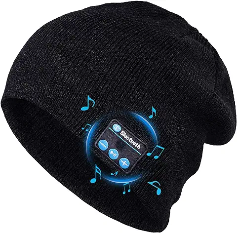 Gorro Bluetooth V5.0 Lavable Gorro con Bluetooth, Cálido y Suave Gorro de Invierno con Música y Auriculares Inalámbricos Estéreo HD para Deportes al Aire Libre, Hombres Mujer Regalos Tecnologicos  