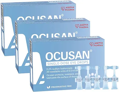 Gotas para los ojos Ocusan® | Lágrimas Artificiales para ojos Secos | Apto para Lentes de Contacto | Completamente sin Conservantes | Ácido Hialurónico  
