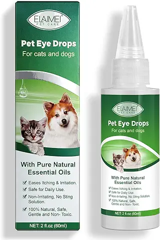 Gotas para Ojos de Mascotas, Limpiador de Ojos para Perros, Quitamanchas de Lágrimas para Ojos de Perros y Gatos, Alivia la Picazón y la Irritación, Cuidado y Limpieza Alrededor de los Ojos - 60ML  