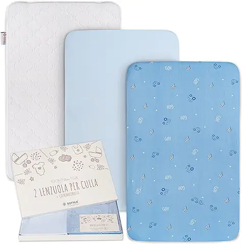 GOYSILA Sabanas Next2Me Chicco 2Piezas 100% Algodon + 1 Protector Colchón Certificado Oeko-Tex Colchón 50x83cm 2 Sabana Bajera Compatible Cuna Calidoo Lullago Kinderkraft UNO Jane (Carros de Juguete)  