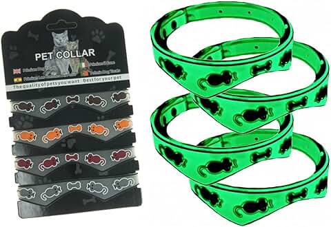 GQS Paquete de 4 Collar de Gato Luminoso Collares para Mascotas Brilla en la Oscuridad Collar de Seguridad para Gatos Collares para Gatos con Cascabel Ajustable 20-27cm Collares para Mascotas  