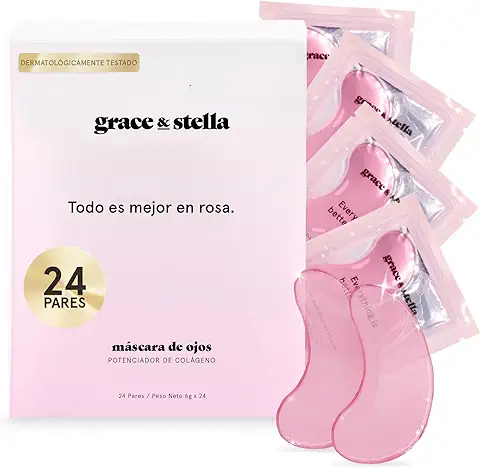 Grace and Stella Parches Ojos Bolsas y Ojeras para Reducir Ojeras, Bolsas, Arrugas - Parches Ojos de Gel, Cuidado Personal Vegano No Testado en Animales [24 Pares, Rosa]  