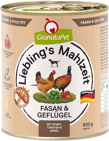 GranataPet Liebling's Comida Faisán y Aves de Corral, Comida Húmeda para Perros, Comida para Perros sin Cereales y sin Aditivos de Azúcar, Piensos Completos, 6 x 800 g  