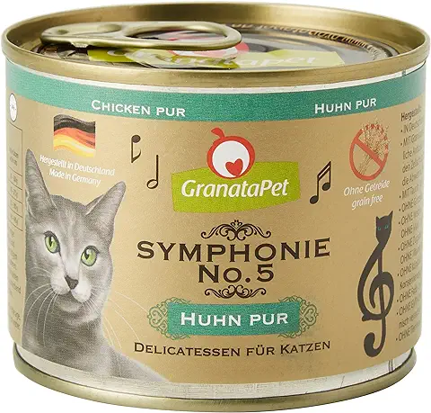 GranataPet Symphonie No. 5 Pollo, Alimento para Gatos sin Cereales ni Aditivos de Azúcar, Filet en Jalea Natural, Delicado Alimento Húmedo para Gatos, 6 x 200 g  