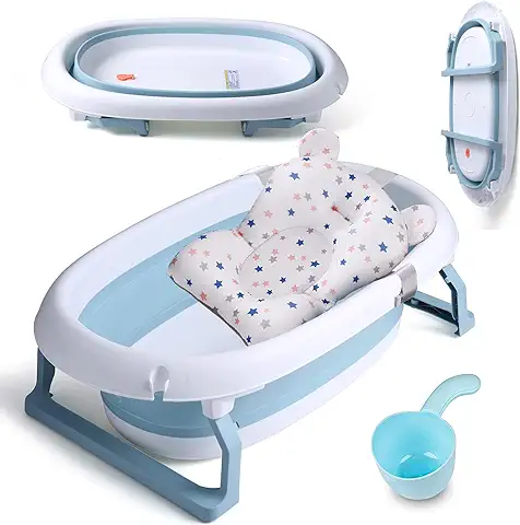 Grande Bañera Bebe(55L de Capacidad), Bañera Plegable Bebé con Reductor Bañera Bebe, Taza de Champú, Adecuado para Niños de 0 a 6 Años- Bañera Ducha Viaje Portatil Bebe para Espacios Pequeños  