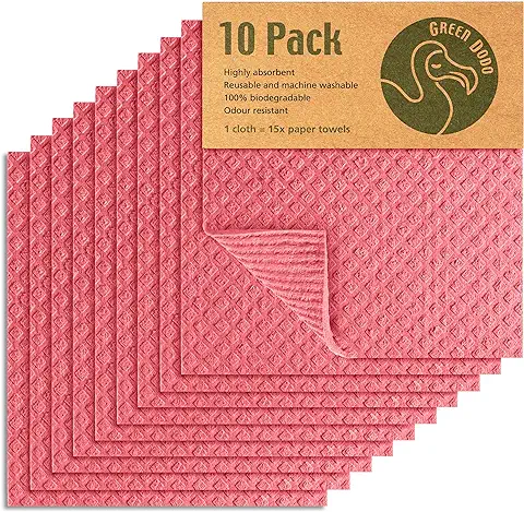 Green Dodo Swedish Dishcloth | Eco Friendly & Sustainable Biodegradable Cellulose Sponge Cloths | Absorbent Odour Free Kitchen Cleaning Cloth | Reusable Kitchen Eco Sponge Replaces Paper Towel  