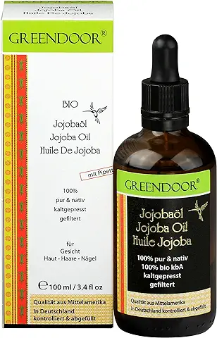 Greendoor Aceite puro de Jojoba Orgánico con Pipeta 100ml Vegano Prensado en Frío Virgen Natural, para el Cabello sin Silicona, para Cuerpo, Piel, Uñas, Cara, área Intima, Cosméticos Naturales  