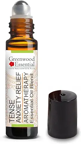Greenwood Essential Tensa Ansiedad Alivio de Aromaterapia Mezcla de Aceite Esencial de Sándalo, Lavender, Clary Sage, Manzanilla Romana y Aceites Esenciales de Patchouli 10ml (0.33 oz)  