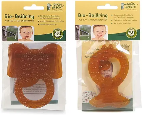 Gruenspecht Mordedor de Caucho Natural, Juego de 2, sin Sustancias Nocivas, Siliconas ni Plastificantes Químicos.  