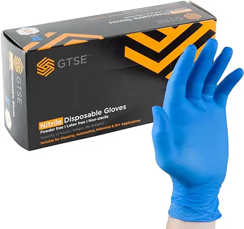 GTSE - Caja de 100 Guantes de Nitrilo - Negro o Azul - Sin Látex ni Polvo - Talla S, M, L y XL  