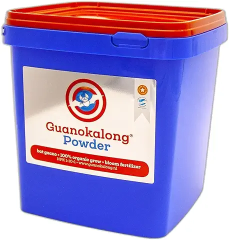 Guanokalong Guano de Murciélago en Polvo (Powder) 5Kg. Fertilizante Orgánico 100% Natural, Interior o Exterior, Liberación Lenta no Quema Raíces, en Crecimiento Acelera Raíces y Floración Exuberante  