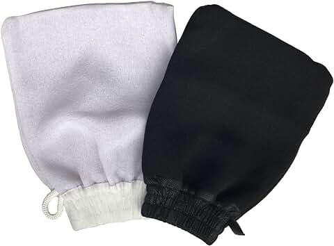 Guante de Kessa-Kessel (2 uds) Exfoliante Hammam para Jabón Negro de Exfoliación y Masaje Corporal - Destapa Poros Elimina Impurezas de la Piel. 1 Guante Capa Doble Duro y 1 Guante Capa Simple Suave  