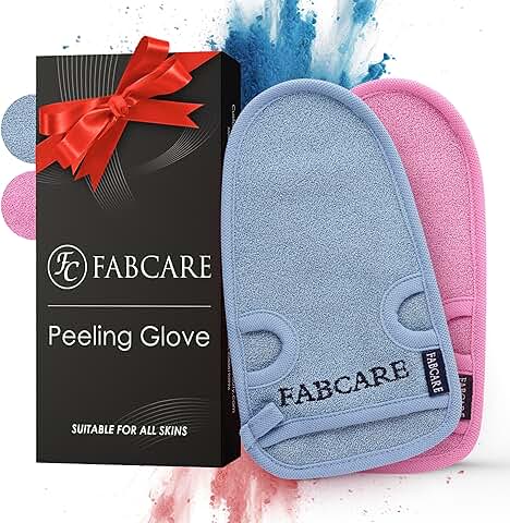 Guante Exfoliante FABCARE - PROBADO DERMATOLÓGICAMENTE - 2 Piezas - Limpia los Poros en Profundidad para Cuerpo y cara - Esponja de Ducha para Peeling & Body Scrub - Guante de Masaje  