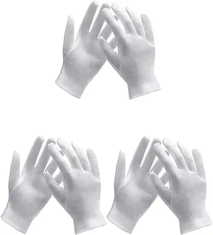 Guantes de Algodón Blanco para Mujer y Hombre, Guantes de tela para Eczema, Manos Secas, Hidratantes, Joyas de Monedas de Plata, Limpieza de Vestuario, Inspección de Archivo (3 Pares)  