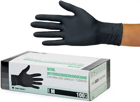 Guantes de Nitrile Sanitarios, 100 pcs caja (M, Negro), Guantes de Examen Desechables Libres de Látex, sin Polvo, para Limpieza de Cocina, Seguridad Manejo de Alimen  