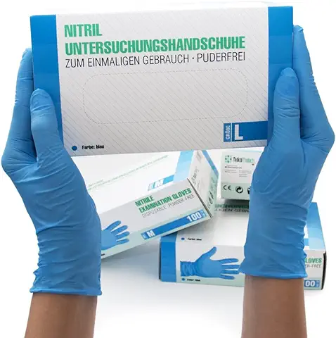 Guantes Desechables de Nitrilo 1000 (10x100) Unidades Caja, (L, Azul) Guantes de Examen, sin Latex, sin Polvo, no Estériles, Disposables Medical Gloves  