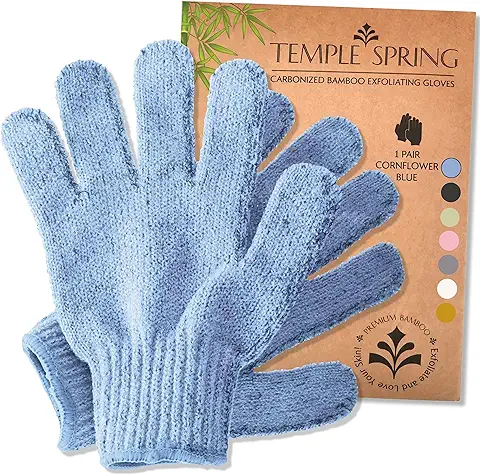 Guantes Exfoliantes de Bambú, Manoplas Exfoliantes, Exfoliante para Baño/ducha, Manopla de Exfoliación Corporal, Esponja Vegetal, Removedor de Vello Encarnado/piel Muerta (Azul Aciano)  