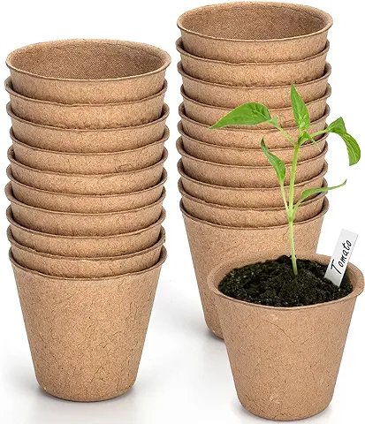 Gueche 60 Piezas Pequeñas Macetas de Semillas de Fibra Biodegradables para Plántulas, Ø 6 cm Macetas de Fibra con 60 Etiquetas de Plantas Macetas Biodegradables, Macetas de Fibra para Flores Plantas  