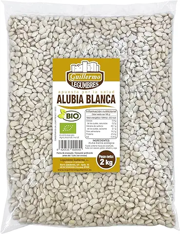 Guillermo | Alubia Blanca BIO - Bolsa 2kg. | 100% Ecológico | Gran Fuente de Proteínas Vegetales, Hidratos de Carbono, Minerales y Vitaminas  