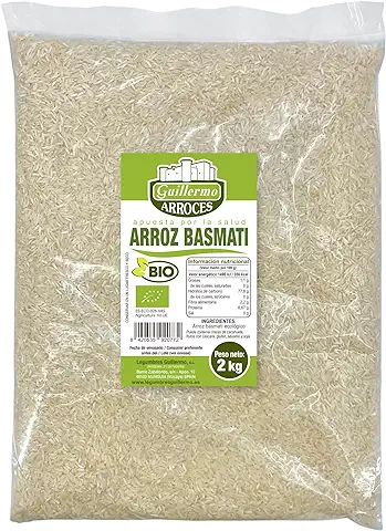 Guillermo | Arroz Basmati Blanco BIO - Bolsa 2kg. | 100% Ecológico | Contiene Minerales como el Manganeso para Activar el Metabolismo | Hay que Quitarle todo el Almidón  
