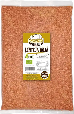 Guillermo | Lenteja roja BIO - Bolsa 2 kg. | 100% Ecológica | Hidratos de Carbono de Calidad | No Necesita Apenas Estár a Remojo Antes del Cocinado Gracias a su Pequeño Tamaño  