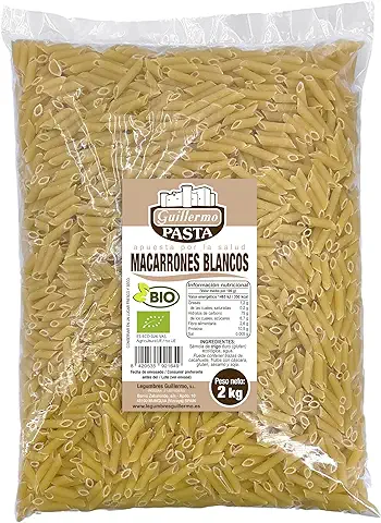 Guillermo | Macarrones Blancos BIO - Bolsa 2kg. | 100% Ecológico | Producto bajo en Grasas y sin Colesterol | Buen Aporte Energético para Actividades que Requieren Esfuerzo Físico o Mental  