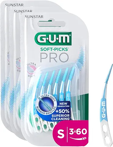 GUM SOFT-PICKS PRO Palillos Interdentales | Forma Curvada para Facilitar el Acceso a Zonas Complicadas | Acción Suave para las Encías Sensibles | [S - 3x60]  
