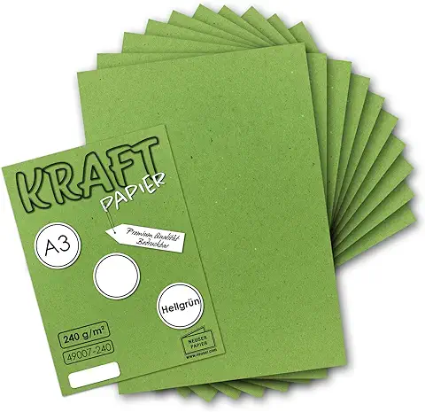 GUSTAV NEUSER Serie UmWelt Papel de Estraza Vintage en Color Verde Claro, 25 Unidades, DIN A3, 29,7 x 42 cm, 240 g, Tarjetas Individuales de Cartulina Reciclada Natural, Sostenible y Ecológica  