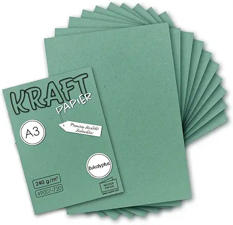 GUSTAV NEUSER Serie UmWelt Papel de Estraza Vintage en Color Verde Eucalipto, 50 Unidades, DIN A3, 29,7 x 42 cm, 240 g, Tarjetas Individuales de Cartulina Reciclada Natural, Sostenible y Ecológica  