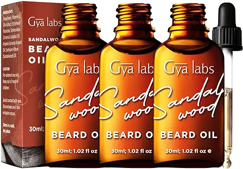 Gya Labs Aceite de Barba de Sándalo para el Crecimiento de Hombres - Aceite de Crecimiento de Barba 100% puro y Natural para Hombres con Aceite Orgánico de Argán y Jojoba (30ml x 3)  