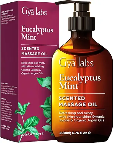 Gya Labs Aceites de Masaje de Menta y Eucalipto para Terapia de Masaje, Dolores Musculares y piel - Elaborados con Jojoba, Argán, Girasol, Almendra Dulce, Vitamina E y Eucalipto (200 ml)  