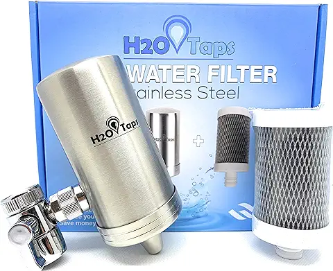 H2O Taps Filtro de Agua para Grifo | Acero Inoxidable | Filtra Cloro, Plomo y Elimina mal olor y Sabor del Agua | Sistema de Filtración de Agua con Diseño Elegante | La Elección Duradera  