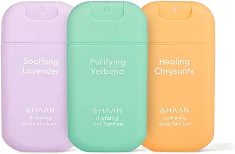HAAN - Pack de 3 Gel Hidroalcohólico - Desinfectante de Manos Hidratante en Spray 30ml con Aloe Vera - Aromas Verbena, Healing Chrysants, Lavender  