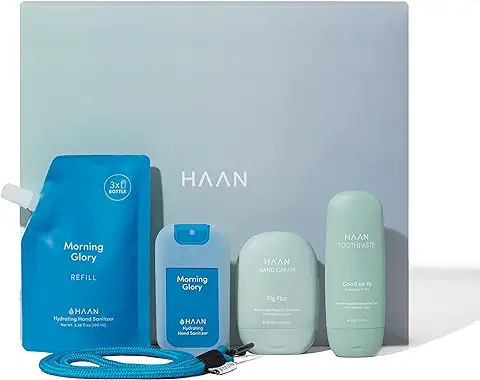 HAAN - Pack Regalo Aguamarina - Limpiador de Manos 30 ml + Bolsa de Recarga 100 ml, Crema de Manos 50 ml, Pasta de Dientes 55 ml - Envases Rellenables  