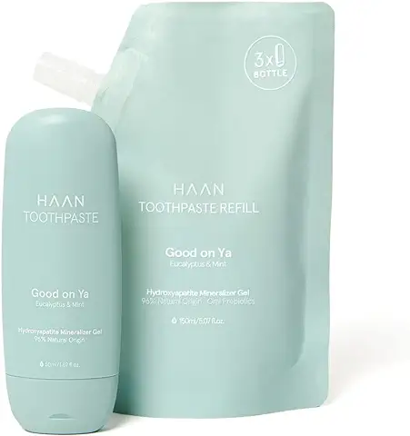 HAAN - Pasta de Dientes 55 ml + Refill 150 ml - Formulada con Hidroxiapatita Mineral - Ingredientes 96% de Origen Natural - Sabor Eucalipto y Mint  