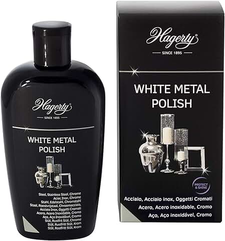 Hagerty White Metal Polish Pulidor de Acero inox 250ml I Eficaz para Pulir Metales Blancos y Cromados I Loción con Efecto Instantáneo para Abrillantar Fregaderos Griferías Tiradores moto Coche Barco  