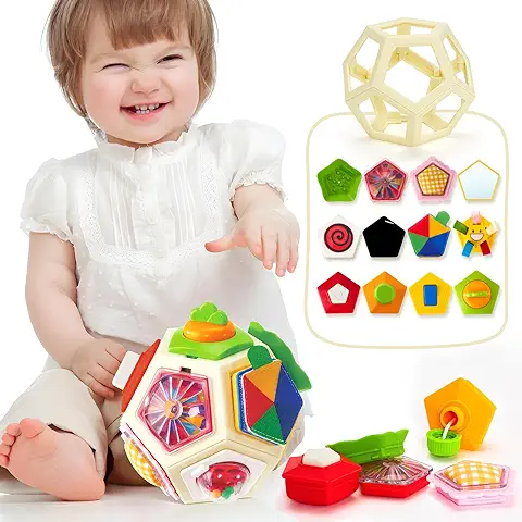 Hahaland Pelota de Actividades Juguetes Bebes 0 3 6 12 Meses, Pelota Bebe Montessori 1 2 Años, Sensorial Juguete de Viaje para Bebes 3 6 8 9 12 Meses Regalos Originales  