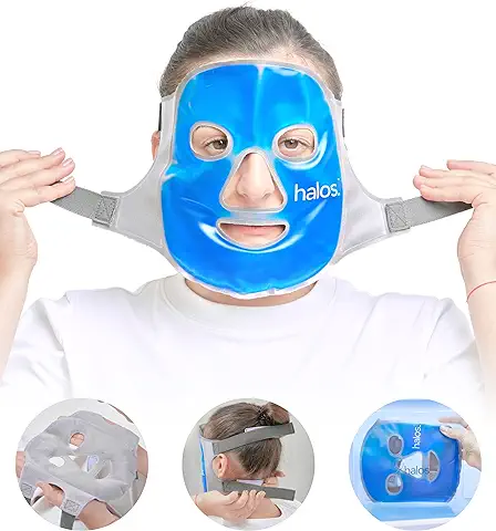 Halo Mask Mascarilla Facial Fría Cubre Todo el Rostro – Antifaz Gel Frío y Compresa Caliente Alivia la Piel y los Ojos – Antifaz Gel Ideal para Combatir Migrañas, Estrés, Dolor e Hinchazón  
