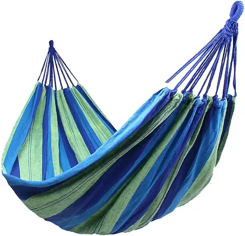 Hamacas Colgantes Jardin Exterior Algodon Lona Hamaca Portátil al Aire Libre Acampada Viaje para una Persona Carga de 150 kg Colorido (1 Persona, Azul)  