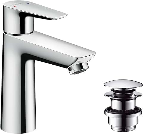 Hansgrohe Talis E - Grifo Lavabo con Vaciador Push-Open, Grifo Monomando Lavabo 110 mm, Mezclador Monomando Lavabo Ahorro de agua (EcoSmart), Cromo  