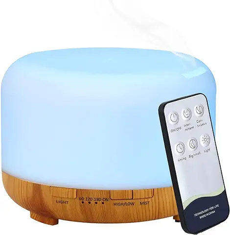 Hantoc Humidificador Aromaterapia Ultrasónico 450ml, Difusores de Aceite Perfumado Lámpara LED Colorida con Función Control Remoto para Yoga Salon SPA Vivir,Dormir, Bañarse  