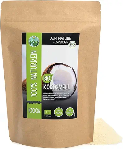 Harina de coco Orgánica (1kg), Ecológica, bio, Calidad de Alimentos Crudos de Cultivo Orgánico Controlado, sin Gluten, sin Lactosa, Probado en Laboratorio, Vegano  