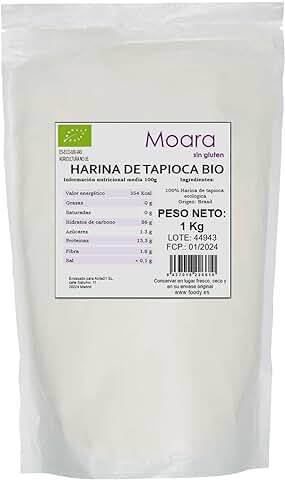 Harina de Tapioca Ecológica apta para Dietas Paleo | Harina de yuca 100% Vegana | Harina de Mandioca Libre de Alérgenos y Gluten | Harina sin Gluten Ideal para Repostería y Panadería | 1Kg  