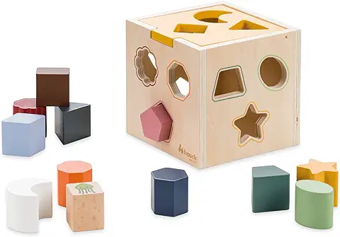 Hauck Sort N Tidy Juguetes Montessori de Madera Certificado FSC, Juguete Bebe 1 Año, Cubo Actividades Bebe con 12 Bloques de Construcción, Waldorf Juguetes  