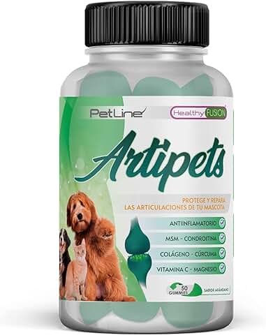 Healthy Fusion Condroitina para Perros y Gatos | Antiinflamatorio y Analgésico | Cúrcuma, Colágeno, Condroitina, Vitamina C y Magnesio | Articulaciones, Músculos y Cartílagos | 50 uds  