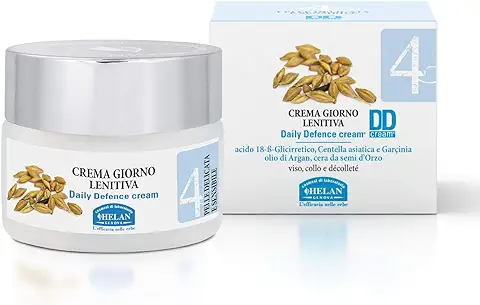 Helan, Linea Viso 4, Crema Hidratante Facial Mujer, Crema Cara Mujer Lenitiva para Piel Delicada y Sensible - Crema de Dia con Protector Solar Contra Rayos Luminosos, con Aceite de Argan - 50 ml  
