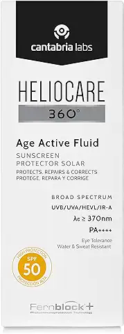 Heliocare 360° Age Active Fluid Spf 50, Crema Solar Facial, Ultraligero, con Triple Complejo Antiedad, Previene el Fotoenvejecimiento, 50Ml, Sin Color  